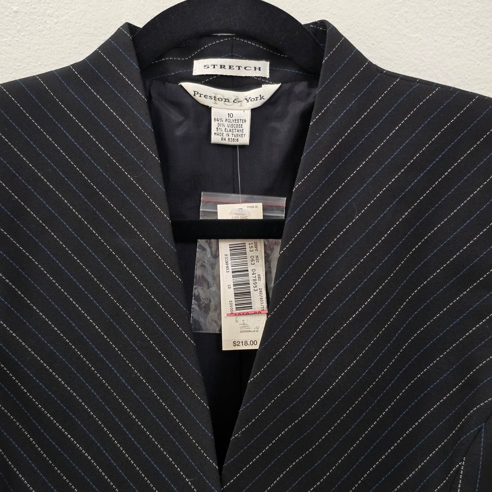 Preston & York Womens Black Pinstripe Stretch Blazer Jacket Size 10 NEW Office - Picture 3 of 5